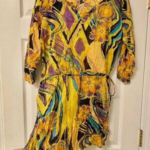 Vibrant Yellow and Purple Floral Tunic